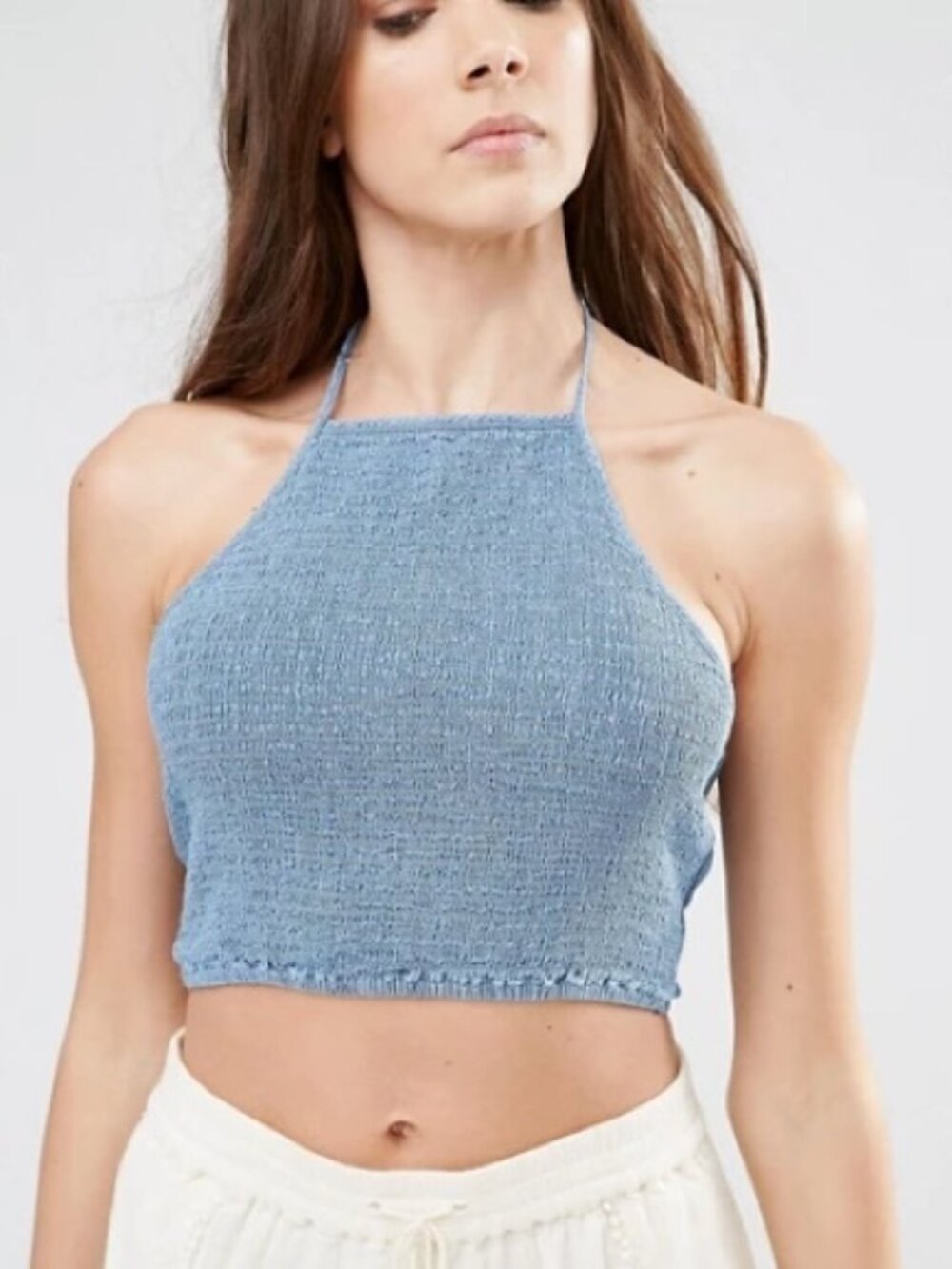Hollister Crop Smock Light Denim Halter Top